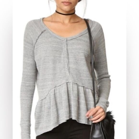 Free People gray waffle knit peplum top size medium - Picture 1 of 7